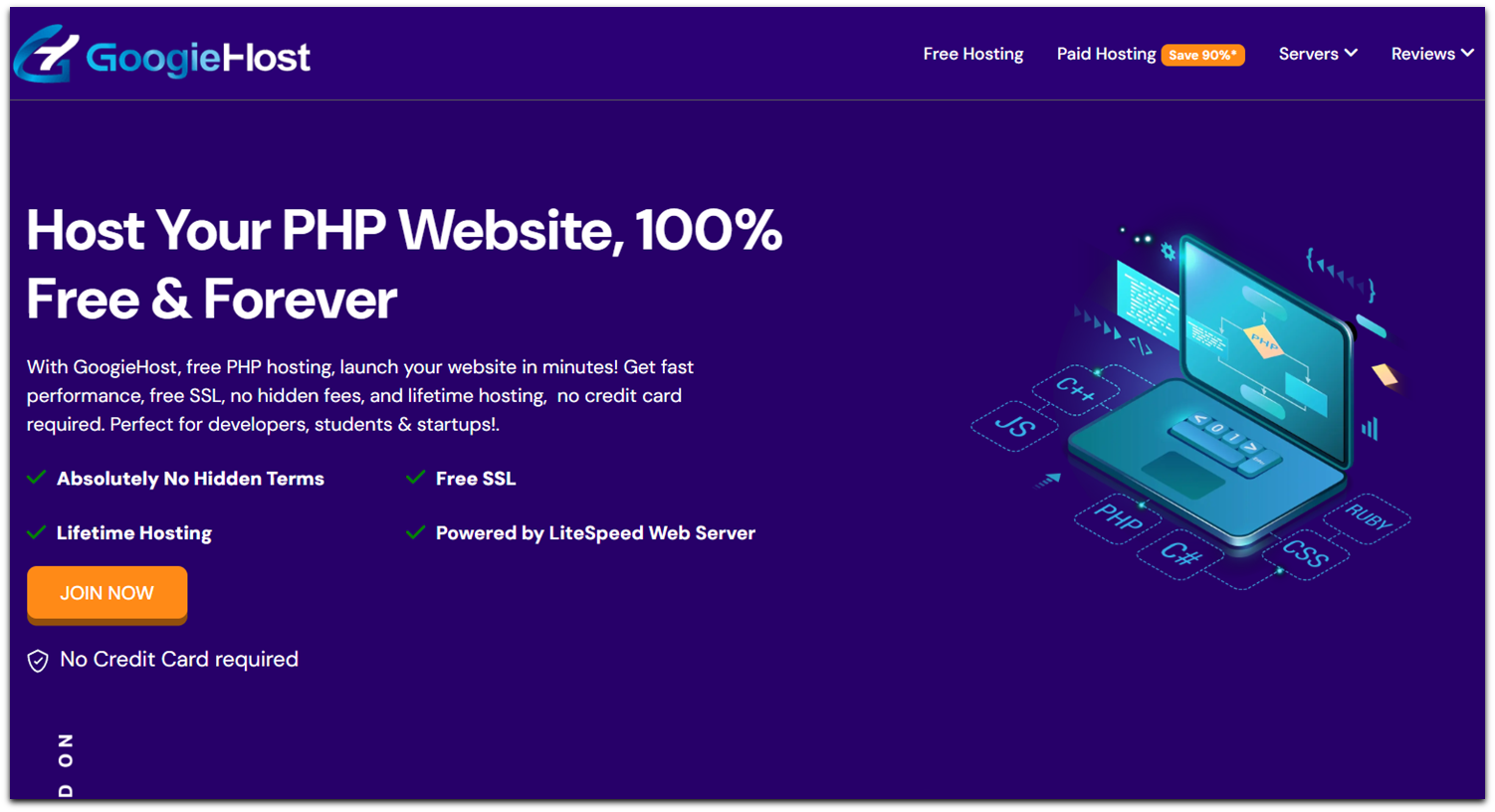 GoogieHost free PHP hosting plans do not require a credit card to sign up.