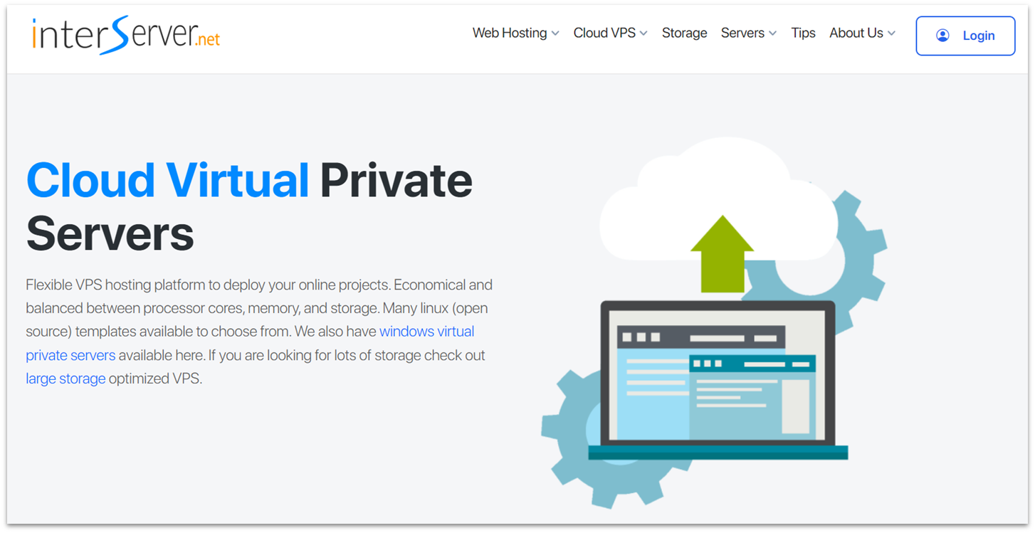 InterServer cloud VPS landing page with features.