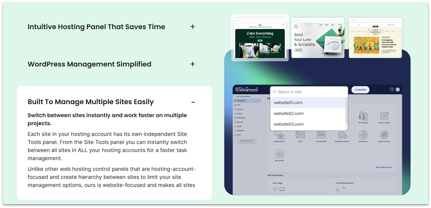 SiteGround multisite WordPress hosting features.