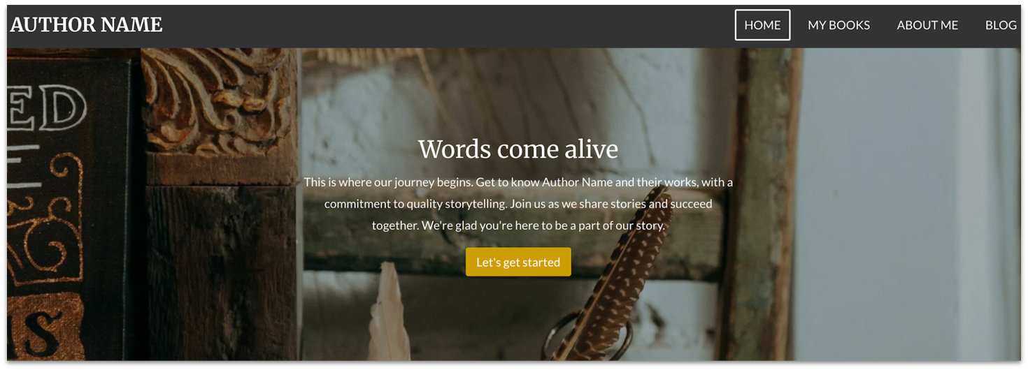 Homepage of Webador's AI-generated author template.