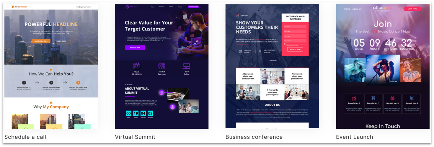 Screenshot of Landingi landing page one-page templates.