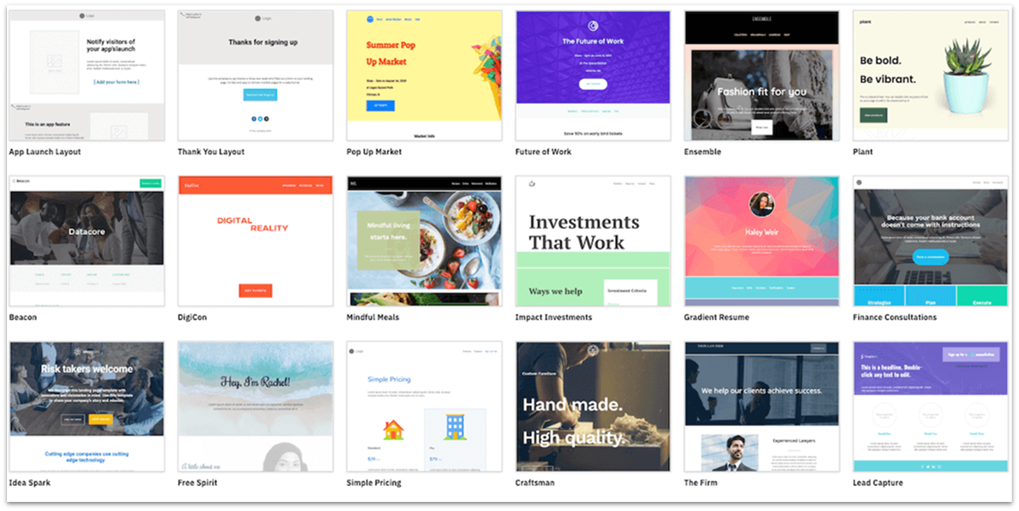 Screenshot of ActiveCampaign's landing page templates.