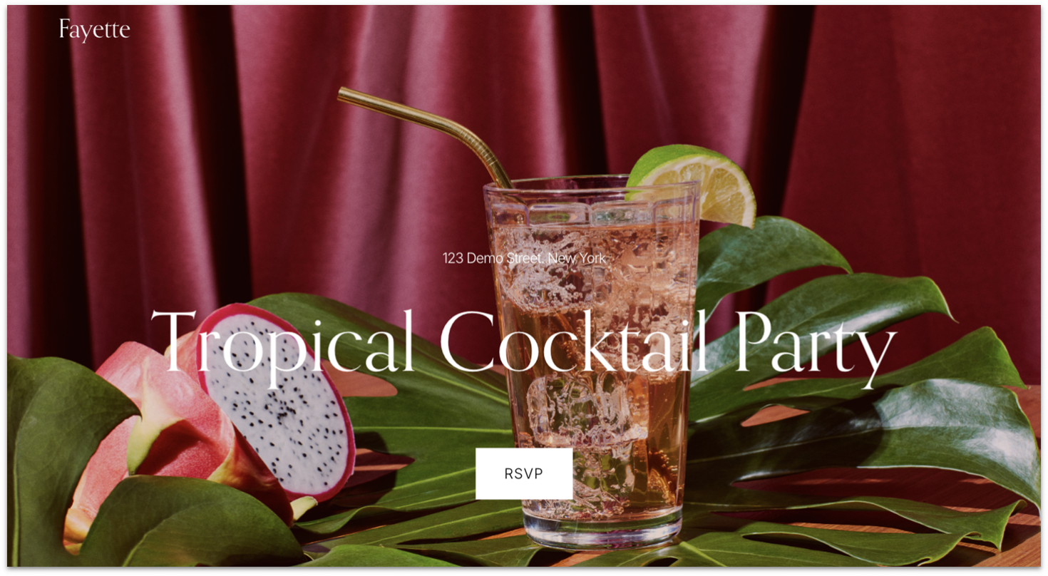 Squarespace's one-page website template Fayette.