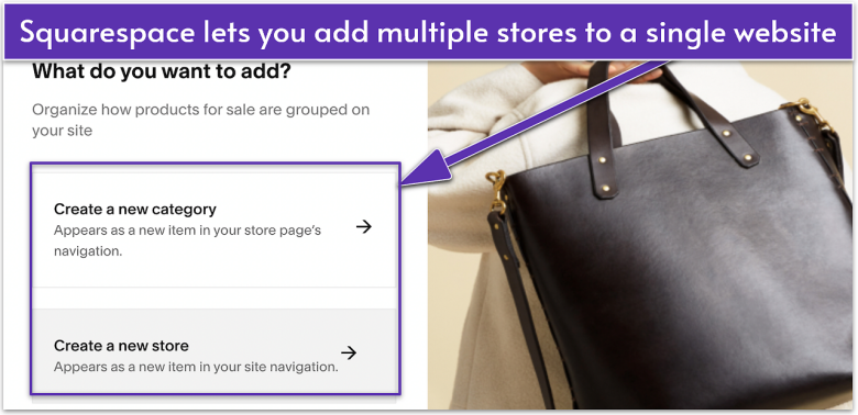 Squarespace's interface showing options for adding a new store or editing an old one.