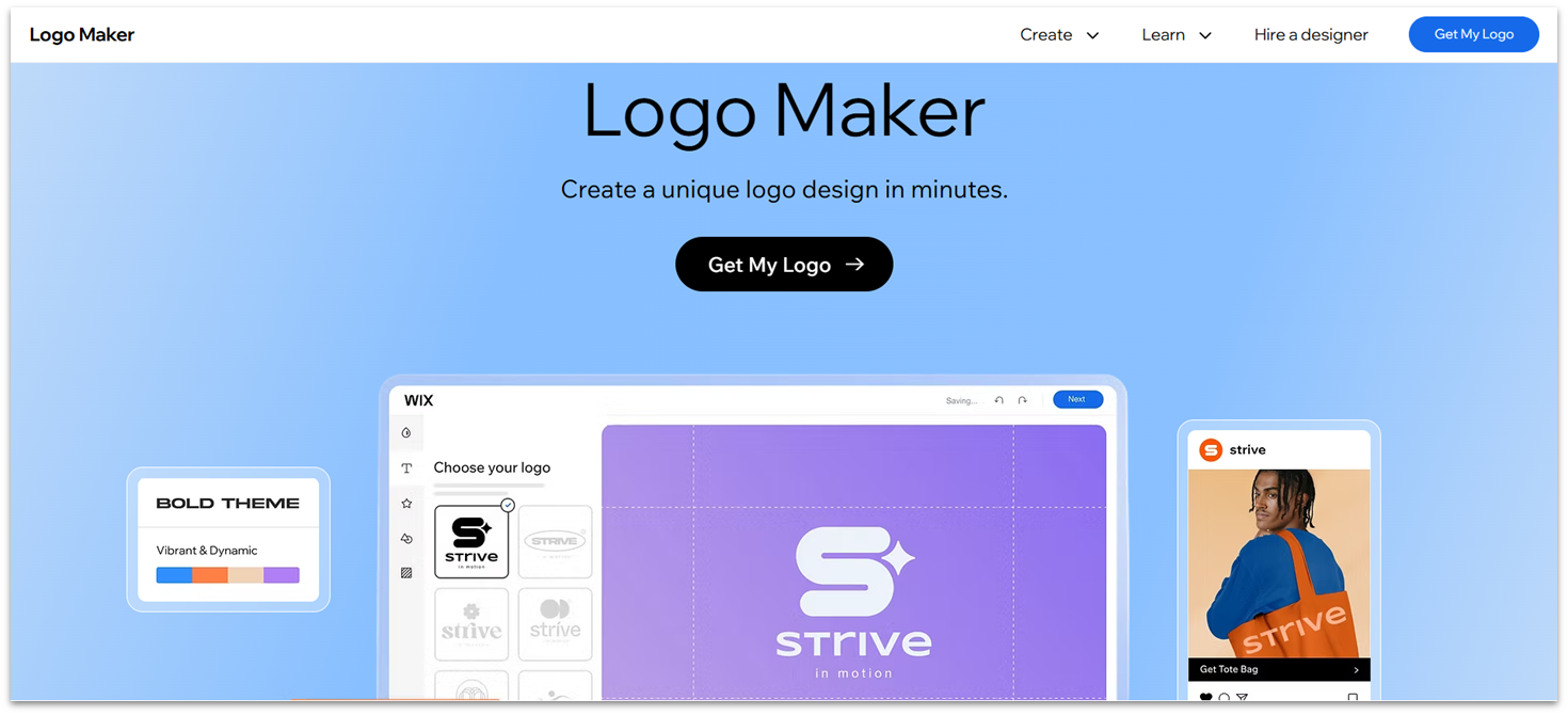 Wix logo maker homepage.