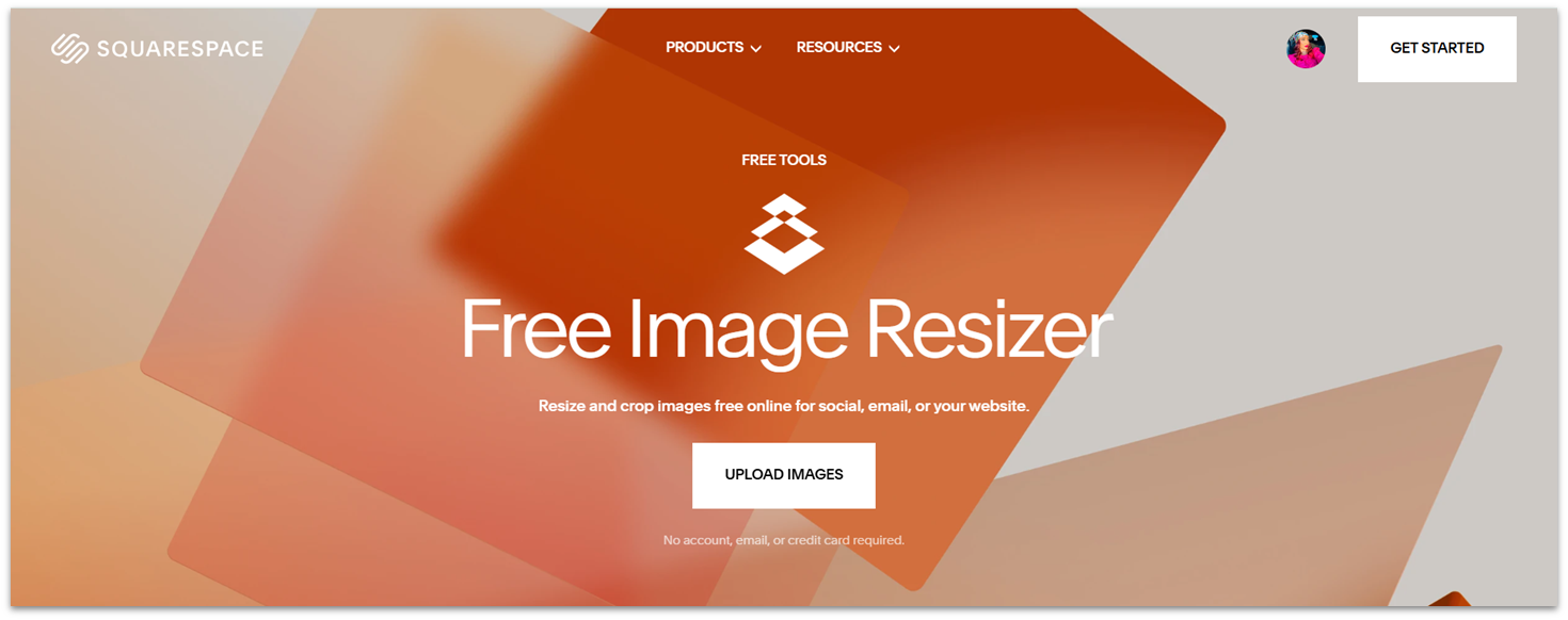 Squarespace website builder platform's image resizer page.