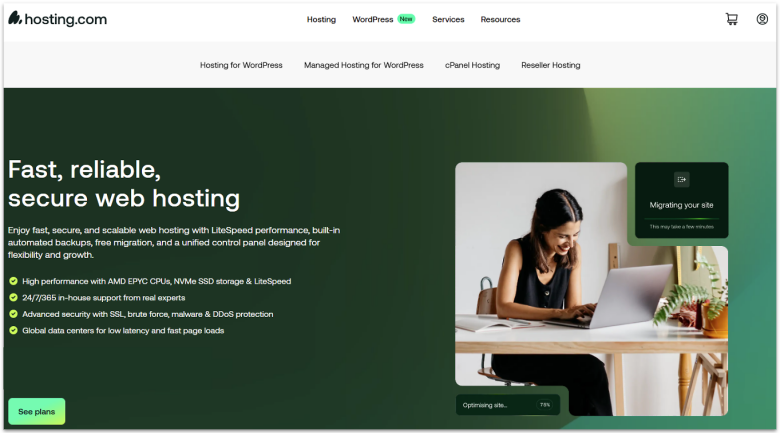 Hosting.com's list of performance and security features for secure hosting.