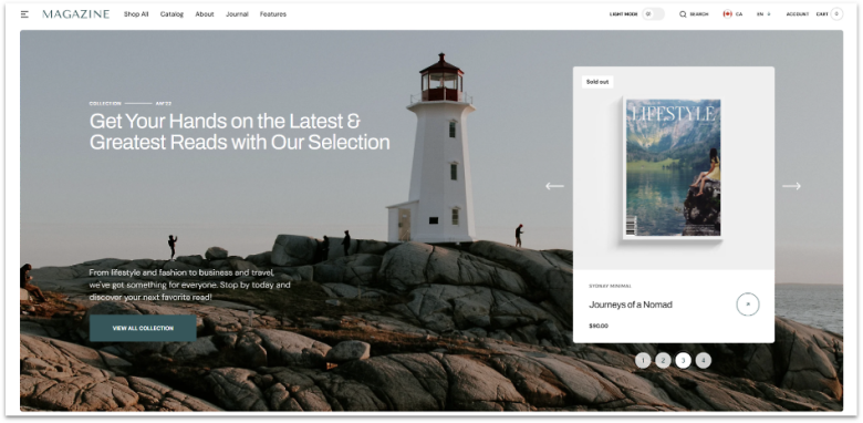 Shopify Magazine theme for video portfolios.