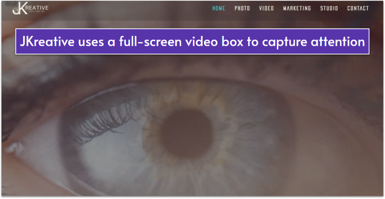 JKreative media portfolio homepage.