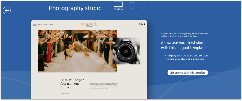 IONOS Website Builder photography studio template.