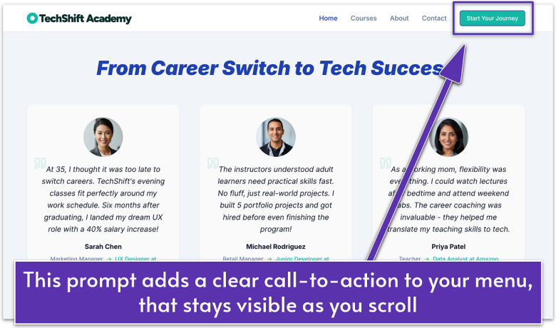 An example of how to optimize your website with call to actions using Replit.