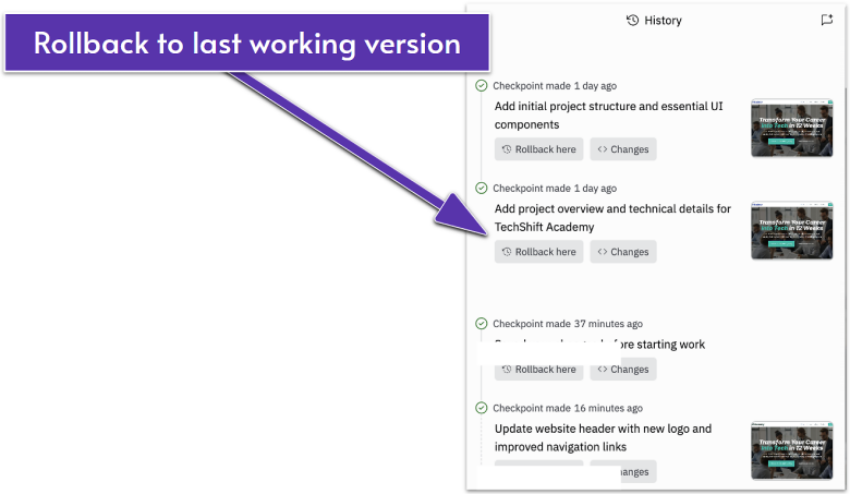 Replit's rollback option.