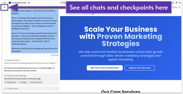 Screenshot of the Replit dashboard showing where to find all chats and checkpoints.