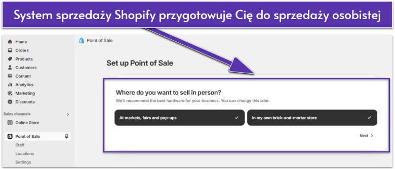Screenshot of Shopify's POS point of sale setup.