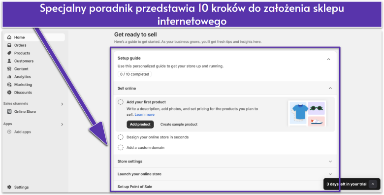 Screenshot of Shopify's Store setup guide.
