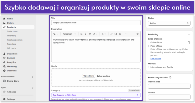 Screenshot of Shopify's interface for adding products.