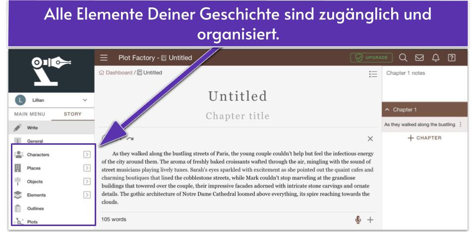 Alle Elemente Deiner Geschichte sind zugänglich und organisiertl