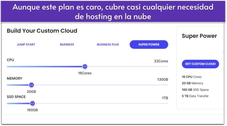 Aunque este plan es caro, cubre casi cualquier necesidad de hosting en la nube
