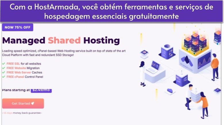 Com a HostArmada, você obtém ferramentas e serviços de hospedagem essenciais gratuitamente