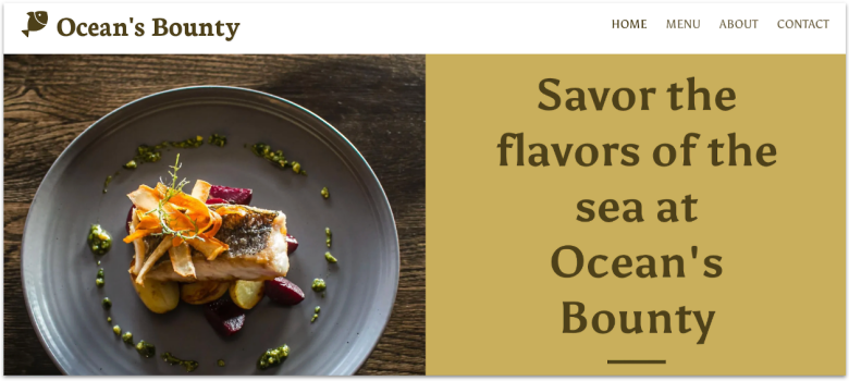 SITE123's restaurant template, showing a bowl of sea food.