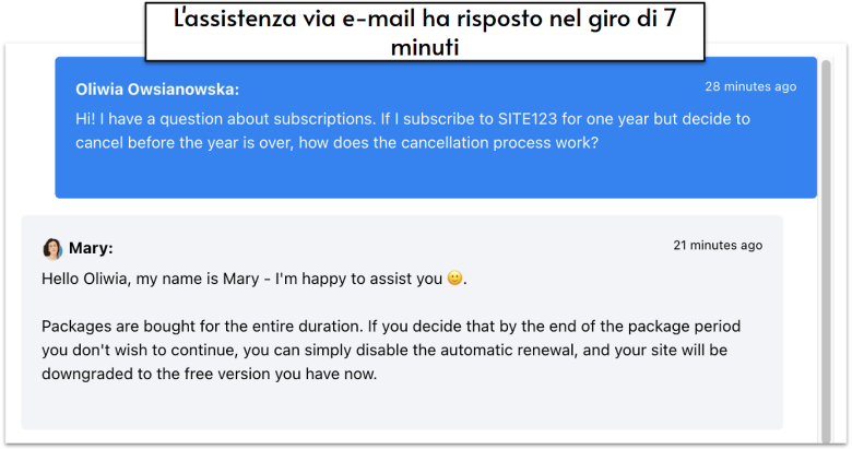 Email support conversation